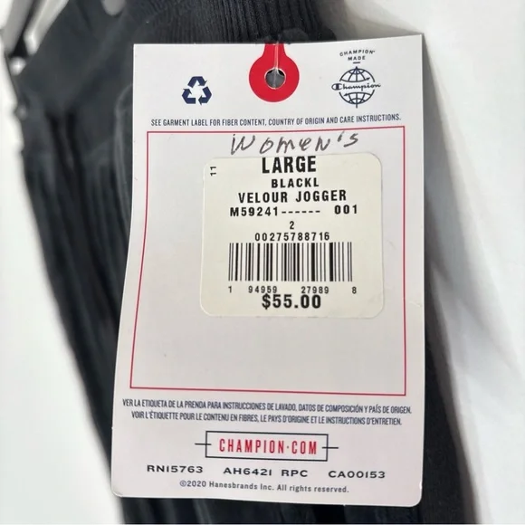 Champion Black Velour Women’s Jogger Sweatpants Large NWT Logo Athleisure - Picture 2 of 8